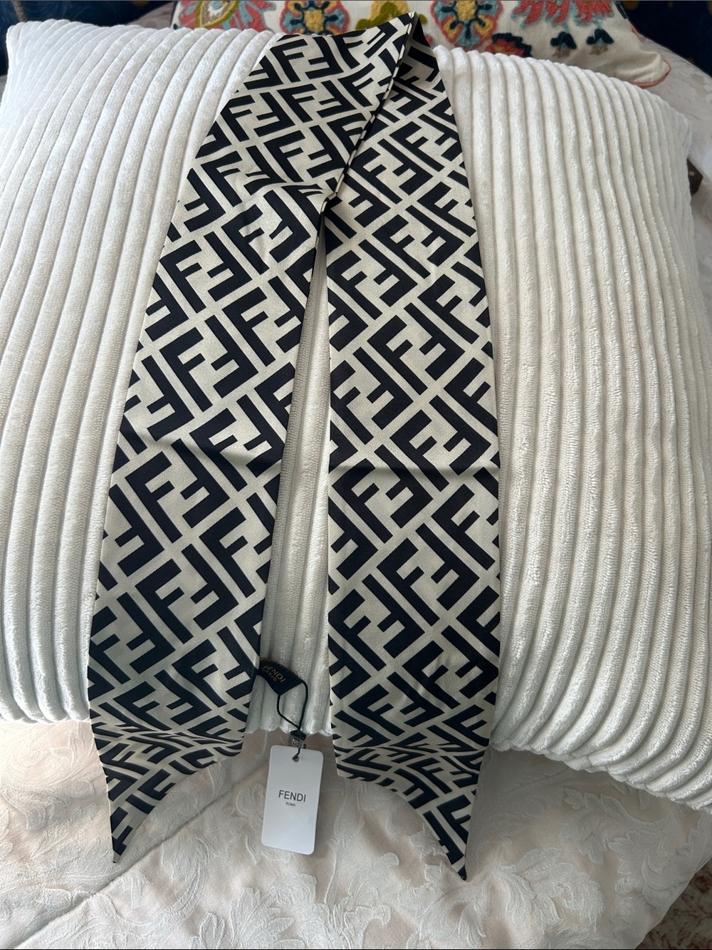 Black & Cream Logo 100% Silk Double Sided Scarf or Twilly.